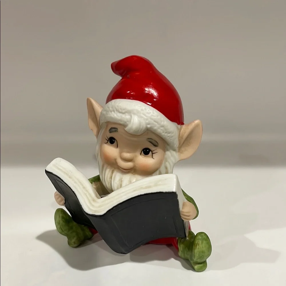 Vintage 1960's Homco Santa's Workshop Elf  Reading a Book Figurine #5406